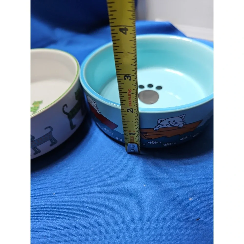 2 Whisker City Cat Food Water Bowl Dish Fishing Whimsical Abstract Cats